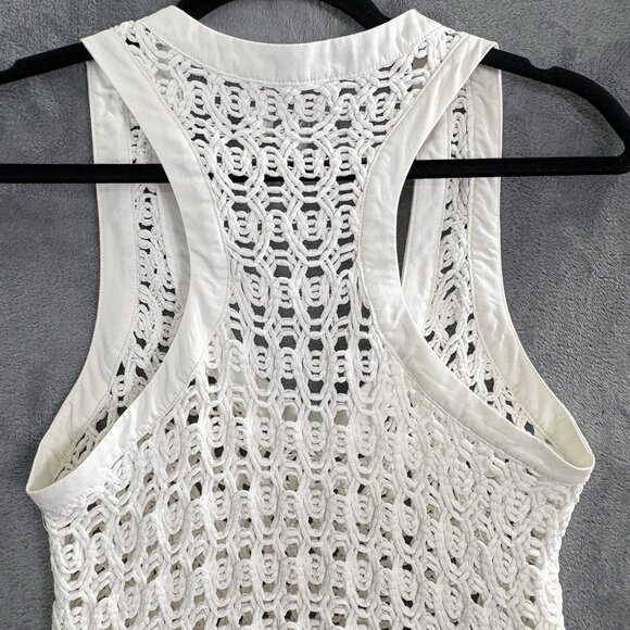 WAI MING Women Open Knit Crochet Tank Top Sz L White Racerback Spring 17-12 - Picture 4 of 9